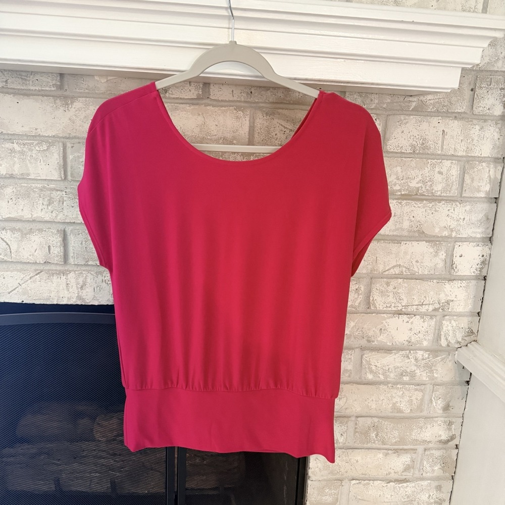 White House Black Market Blouse Womens Small Pink Back Tie Dolman Stretch Top